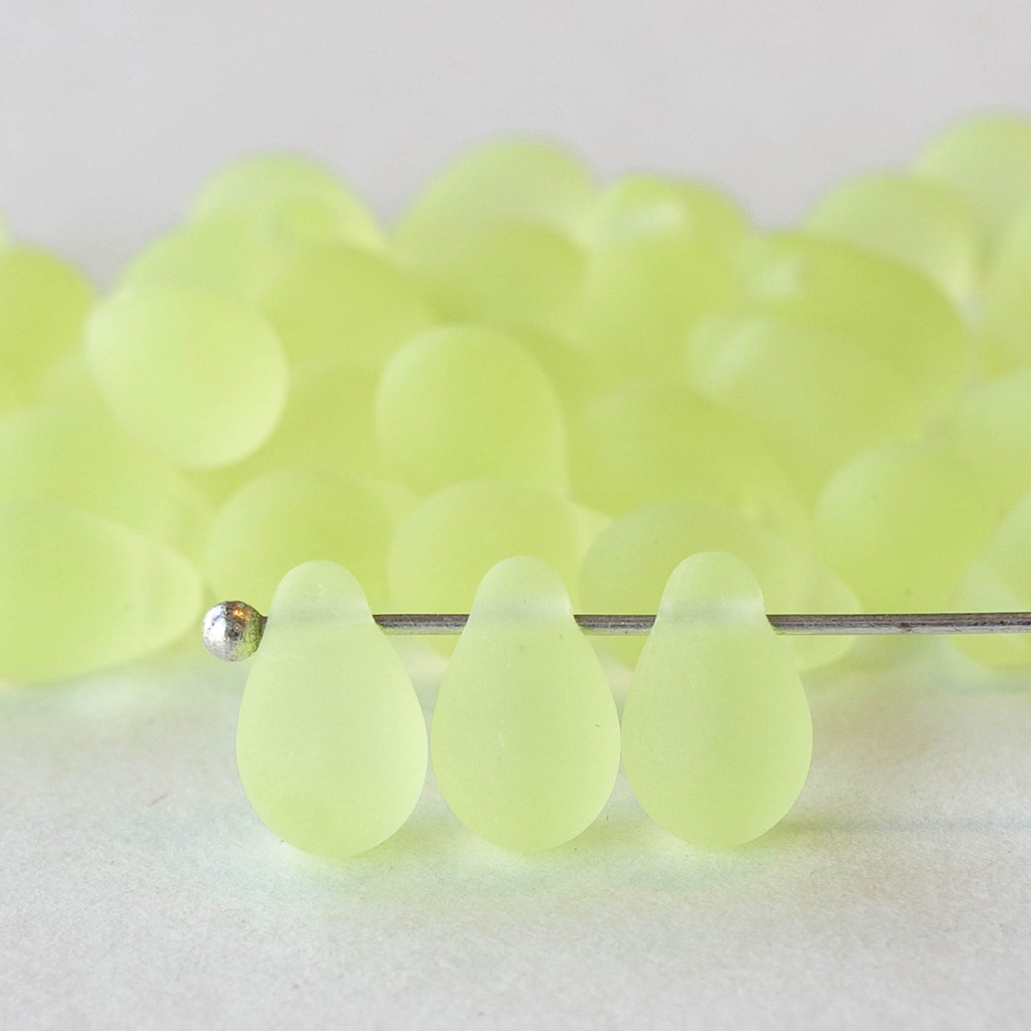 6x9mm Glass Teardrop Beads - Matte Jonquil Yellow - 50 Beads