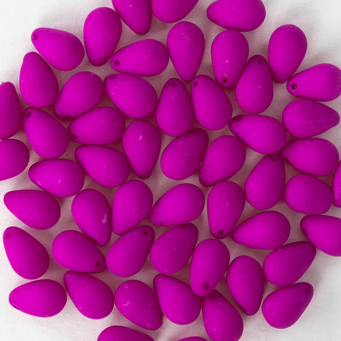 6x9mm Glass Teardrop Beads - Opaque Matte Hot Pink - 25 Beads