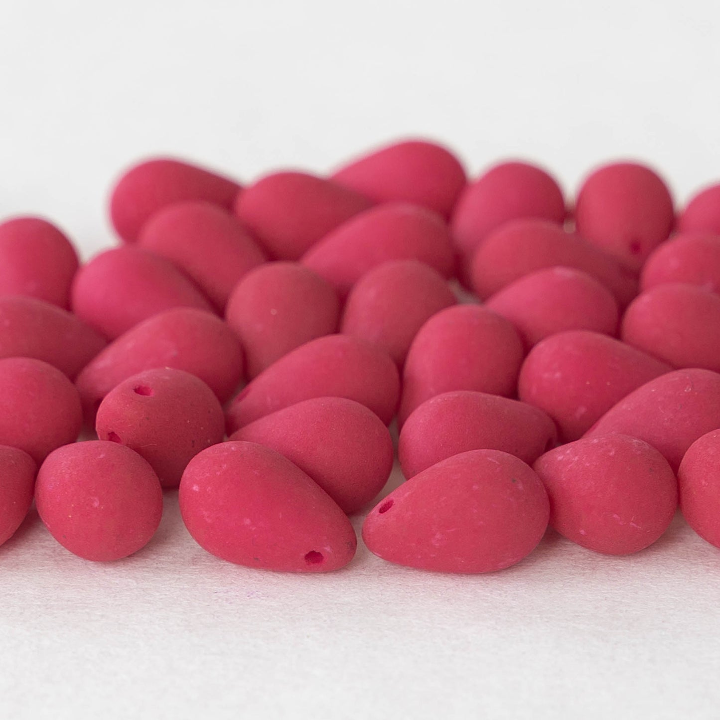6x9mm Glass Teardrop Beads - Opaque Red Matte- 25 Beads