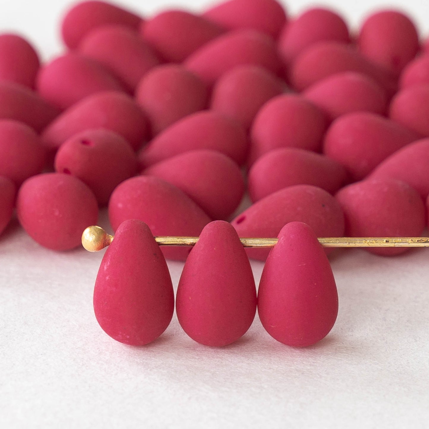 6x9mm Glass Teardrop Beads - Opaque Red Matte- 25 Beads