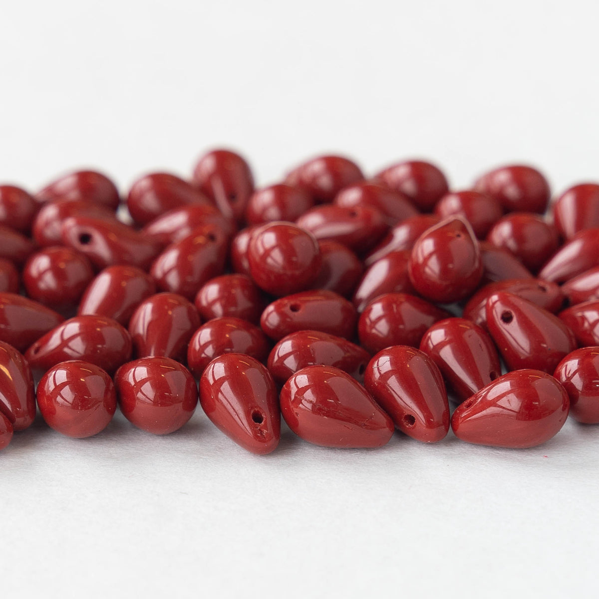 6x9mm Glass Teardrop Beads Opaque Dark Red 50 Beads