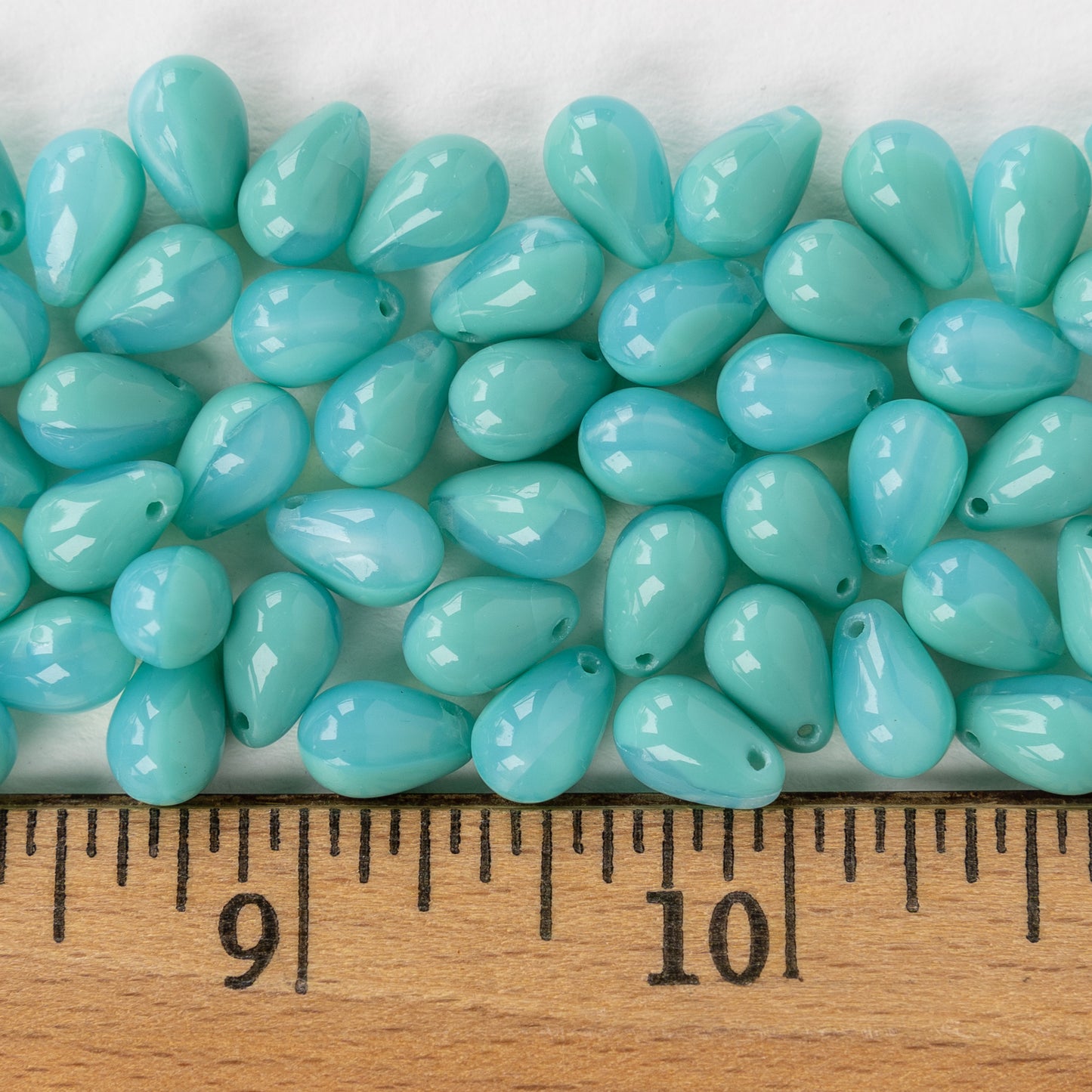 6x9mm Glass Teardrop Beads - Opaque Silky Turquoise - 50 Beads