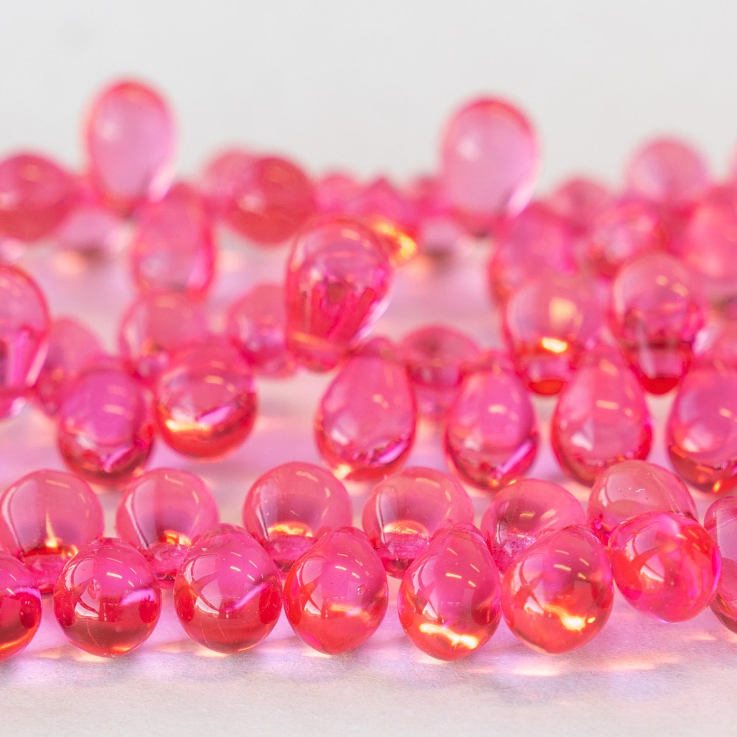 6x9mm Glass Teardrop Beads -  Pink Rose - 30 or 60 Beads