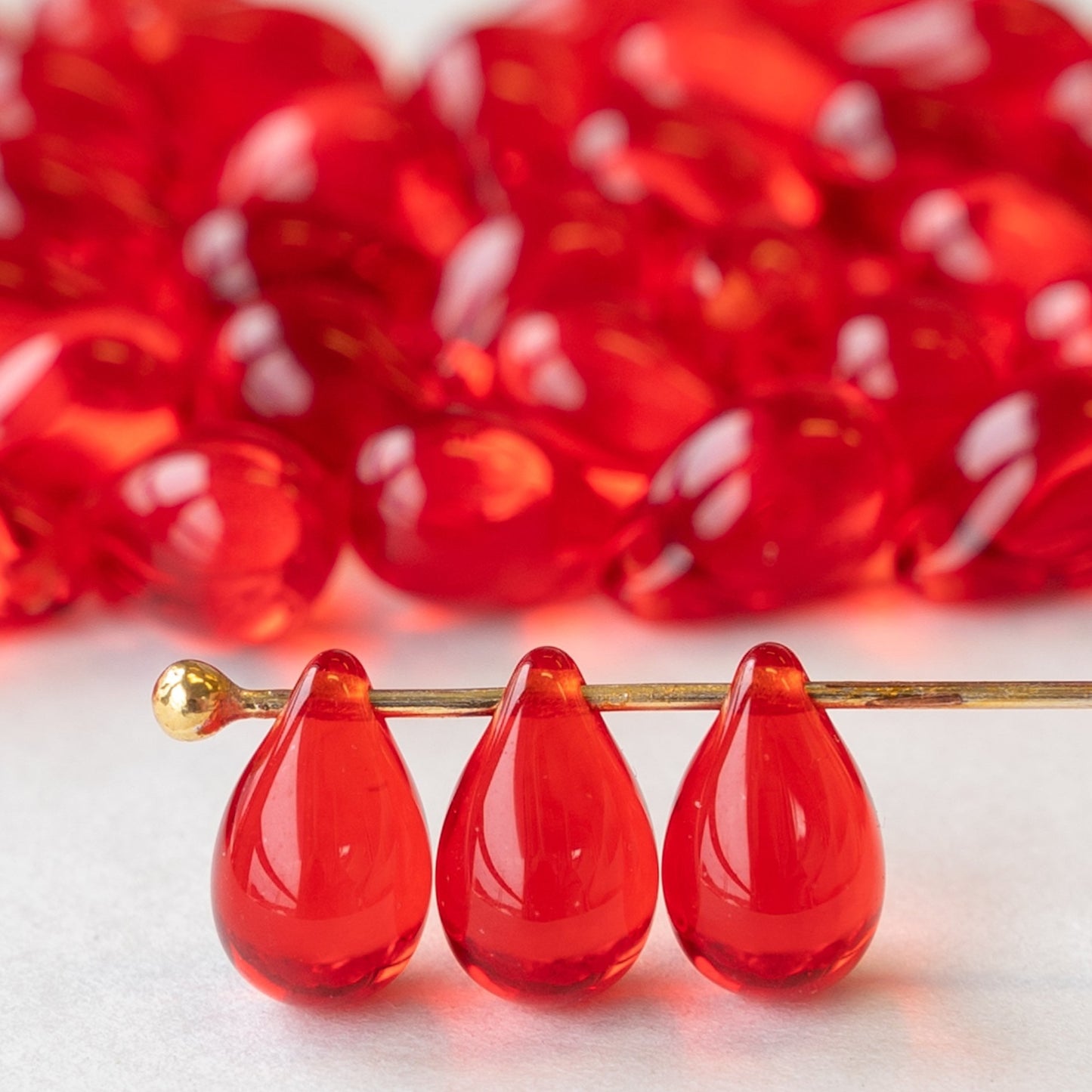 6x9mm Glass Teardrop Beads - Red - 50 Beads