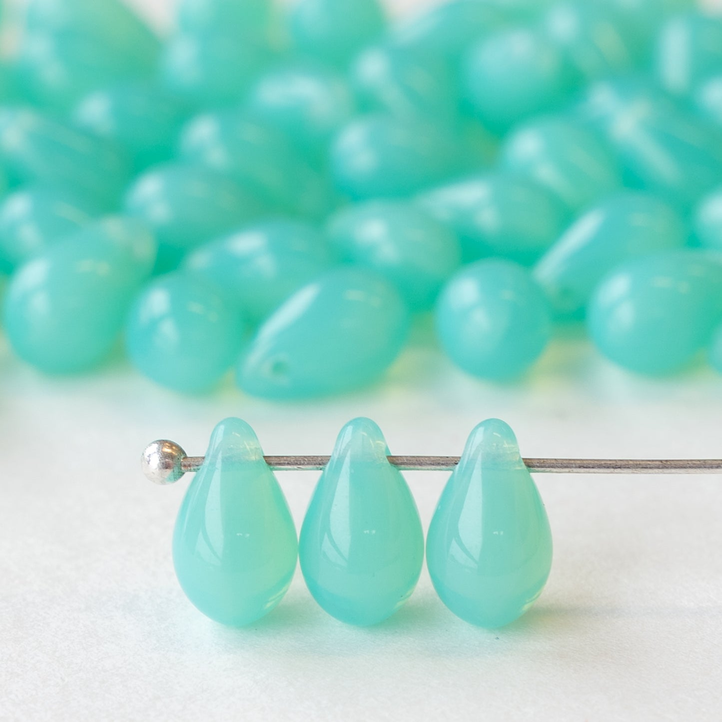6x9mm Glass Teardrop Beads - Seafoam Opaline - 30 Beads