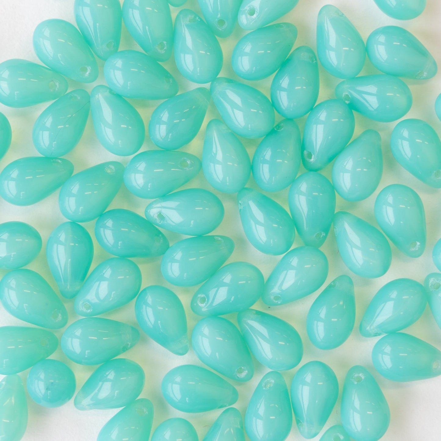 6x9mm Glass Teardrop Beads - Seafoam Opaline - 30 Beads