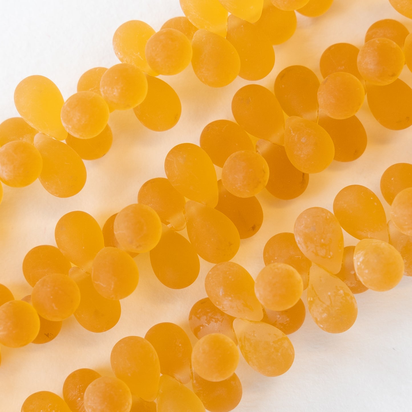 6x9mm Glass Teardrop Beads - Amber Matte -  45 Beads