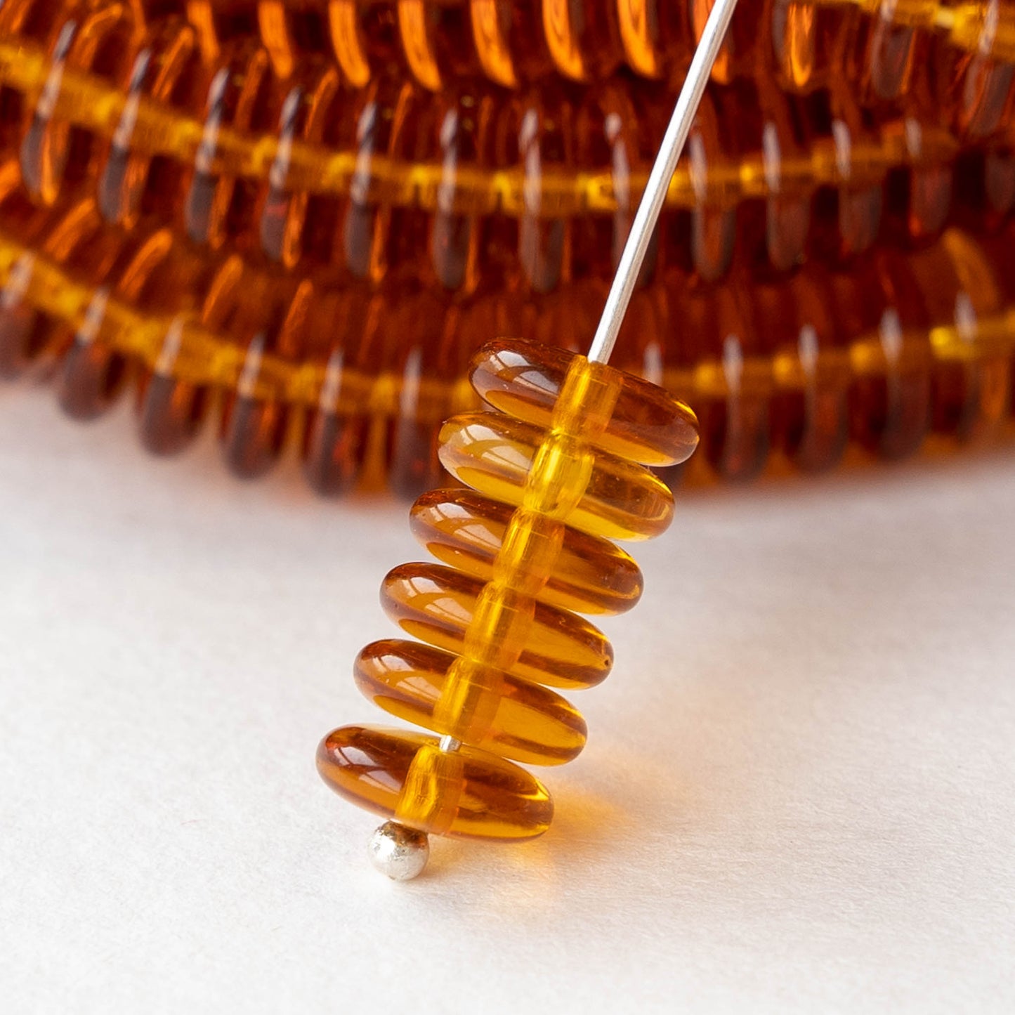 8mm Glass Rondelle Beads - Amber - 50 Beads