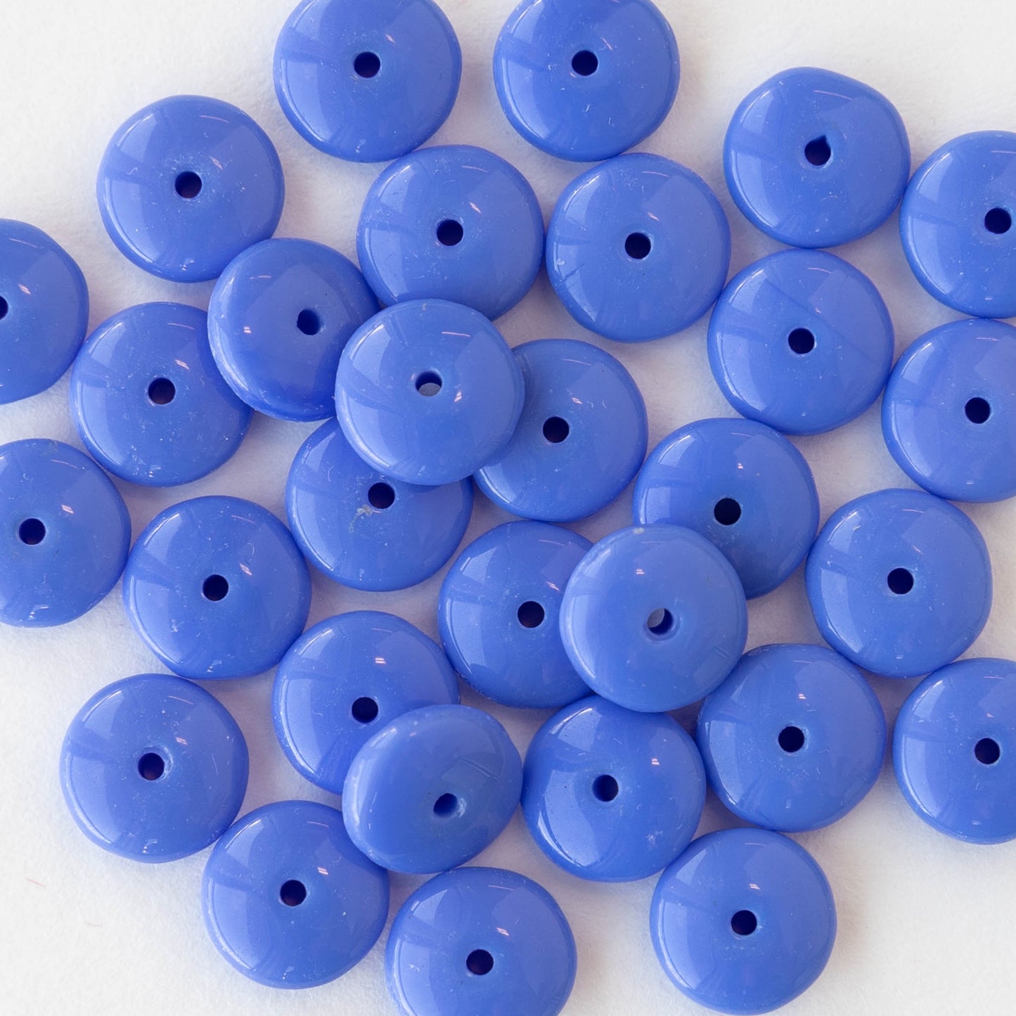 8mm Glass Rondelle Beads - Opaque Periwinkle Blue - 30 Beads