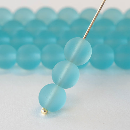 10mm Frosted Glass Rounds - Aqua - 21 beads