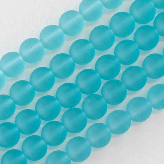 10mm Frosted Glass Rounds - Aqua - 21 beads