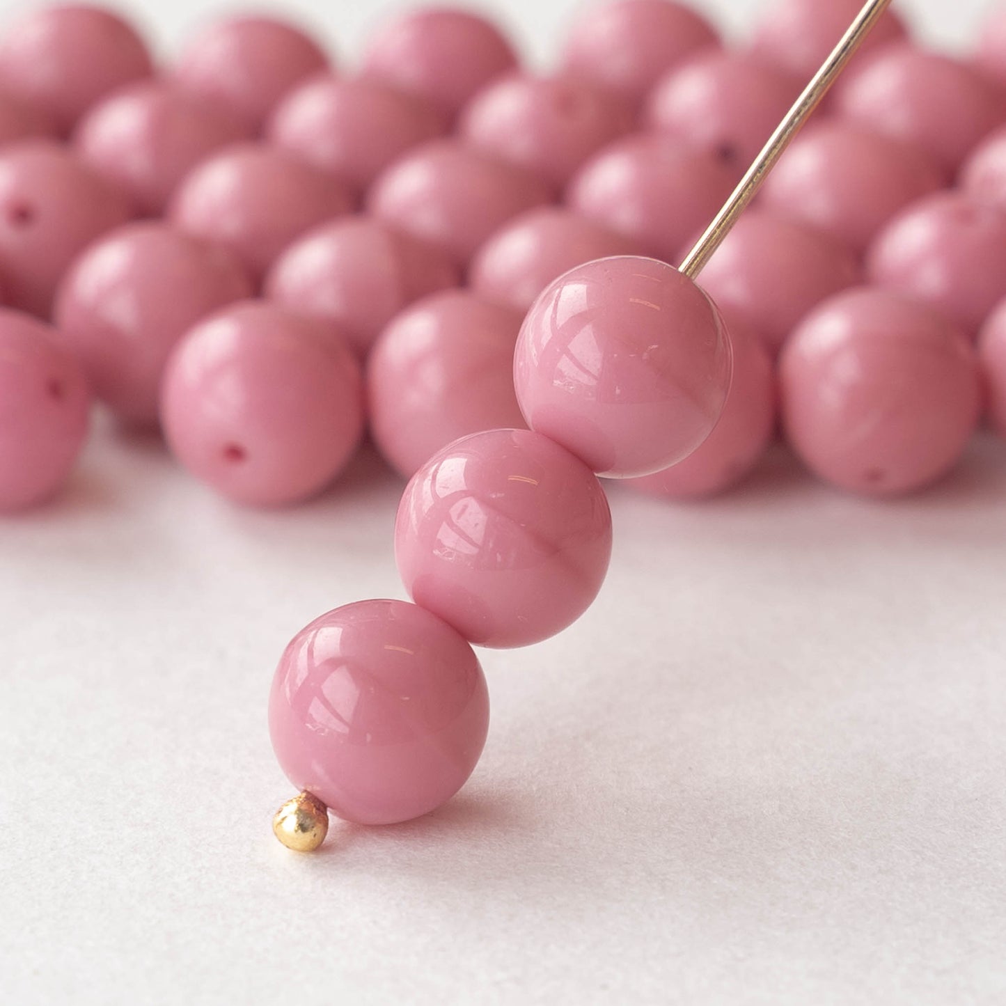 8mm Round Glass Beads - Opaque Pink - 10 Beads