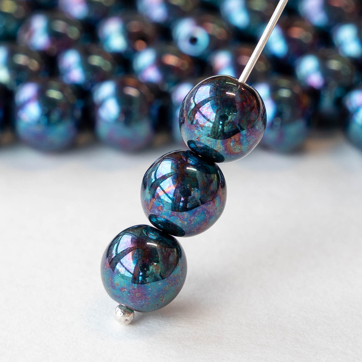 8mm Round Glass Beads - Blue and Purple Bronze Luster - 25 Beads –  funkyprettybeads