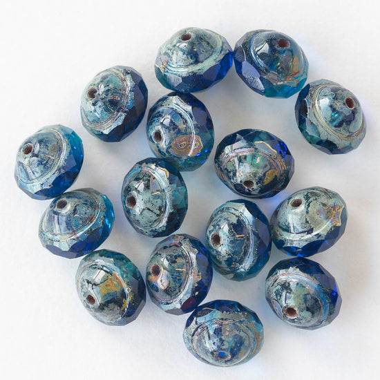 8x10mm Saturn Beads - Sapphire Blue with Picasso Edges - 10 Beads