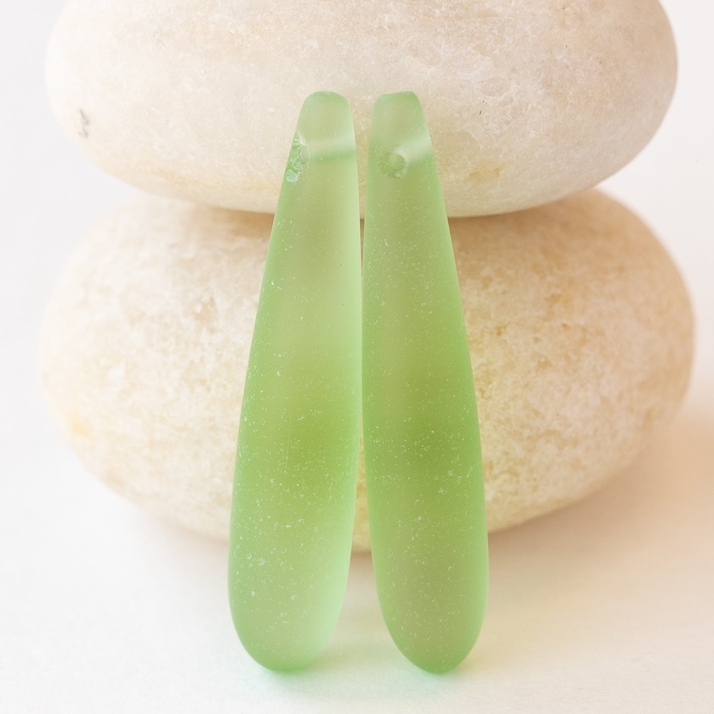 8x37mm Frosted Glass Top Drilled Drops - Summer Green - 4 Beads