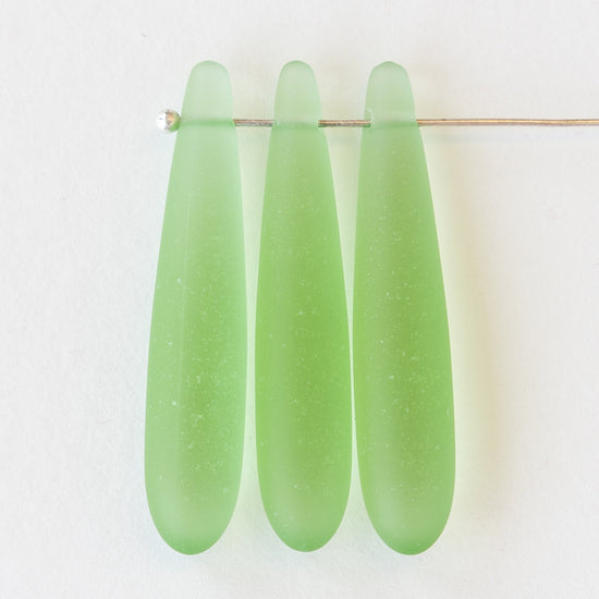 8x37mm Frosted Glass Top Drilled Drops - Summer Green - 4 Beads