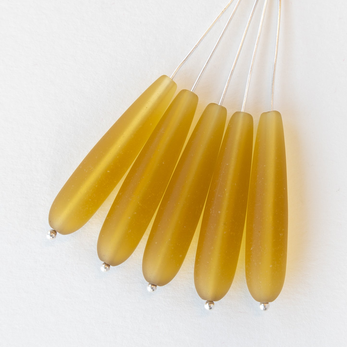8x38mm Frosted Glass Long Drill Drops - Golden Honey Amber - 10 Beads