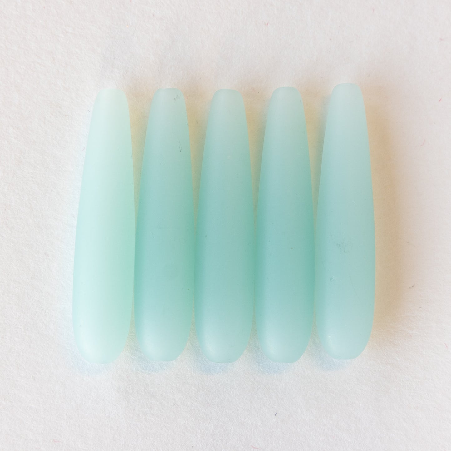 8x38mm Frosted Glass Long Drill Drops - Opaque Aqua - 10 Beads