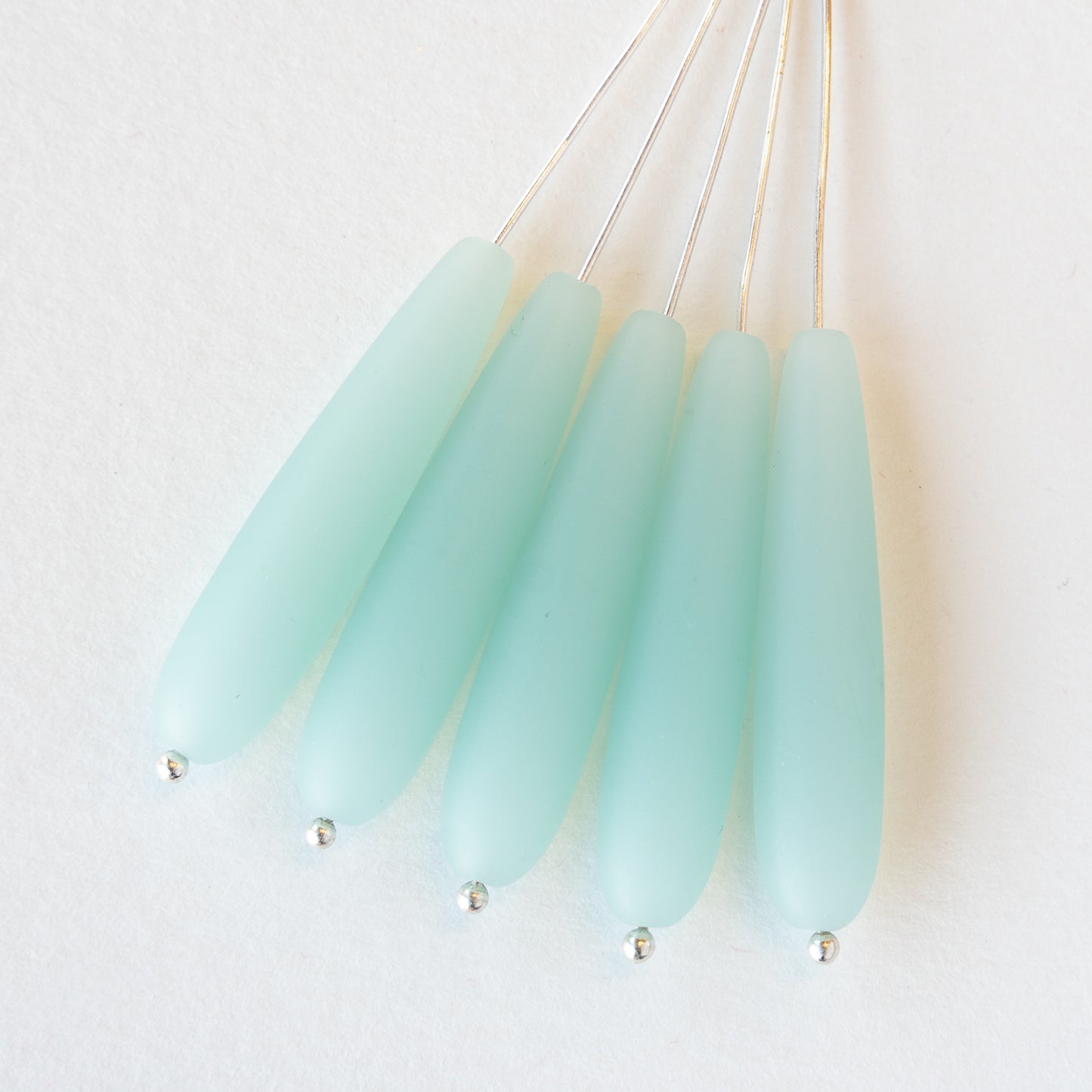 8x38mm Frosted Glass Long Drill Drops - Opaque Aqua - 10 Beads