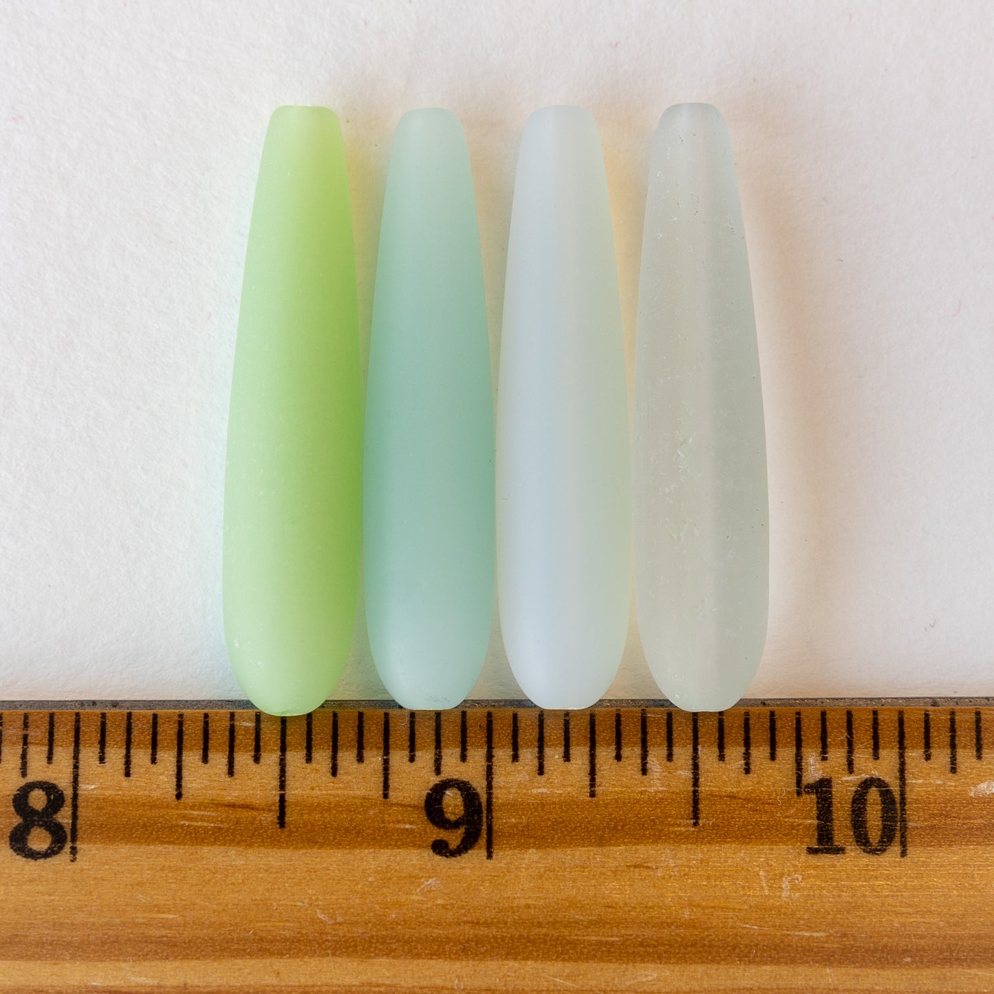 8x38mm Frosted Glass Long Drill Drops - Opaque Aqua - 10 Beads