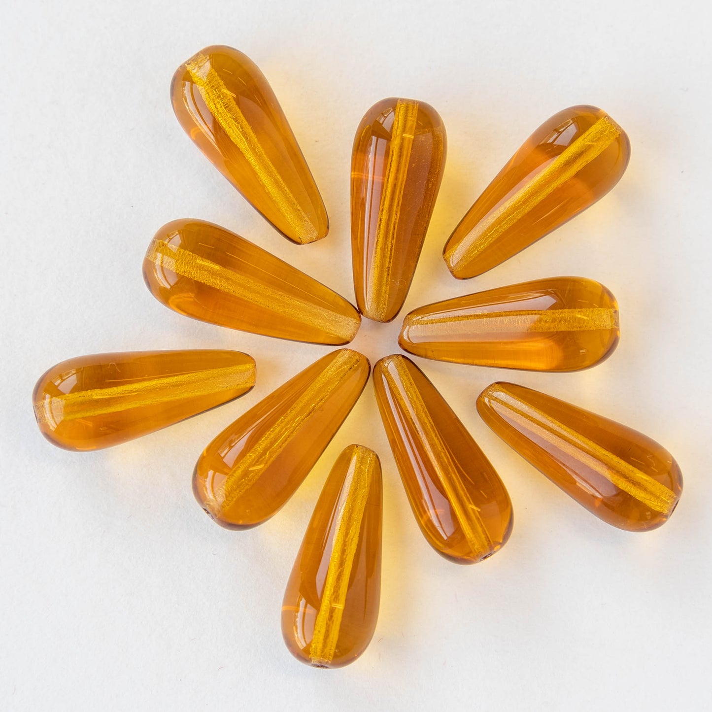 9x20mm Glass Teardrop Beads - Light Amber Topaz - 10 or 20 Beads