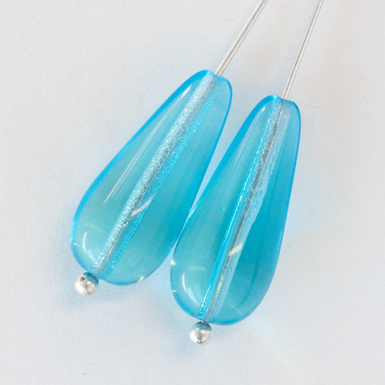 9x20mm Long Drilled Drops - Light Aqua Blue - 20 Beads