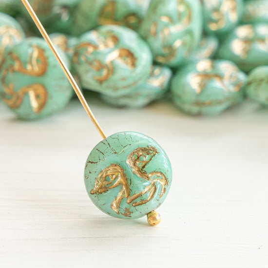 13mm Moon Face Beads - Turquoise - 15 Beads