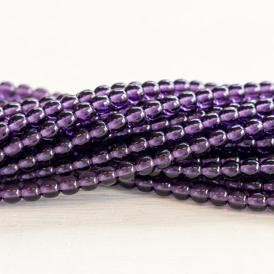 4mm Round Glass Beads - Purple Tanzanite - 100 Beads
