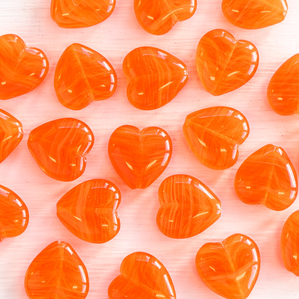 15mm Glass Heart Beads - Orange Striped - 10 – funkyprettybeads