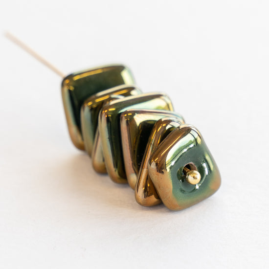 12-13mm Shiny Glazed Ceramic Chip Beads - Gold & Forest Green