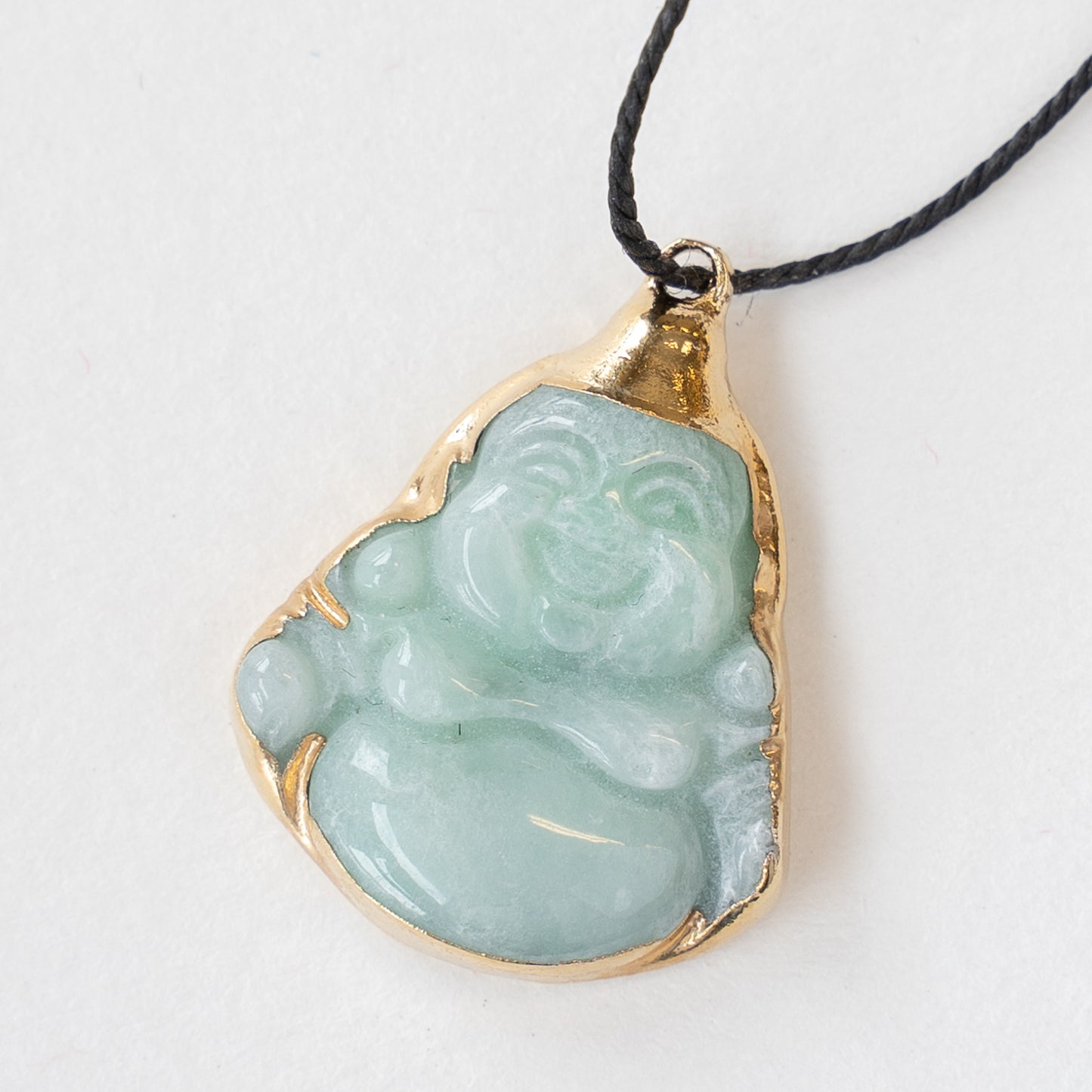 Buddha Pendant with Gold - Burma Jade Carved Stone Pendant