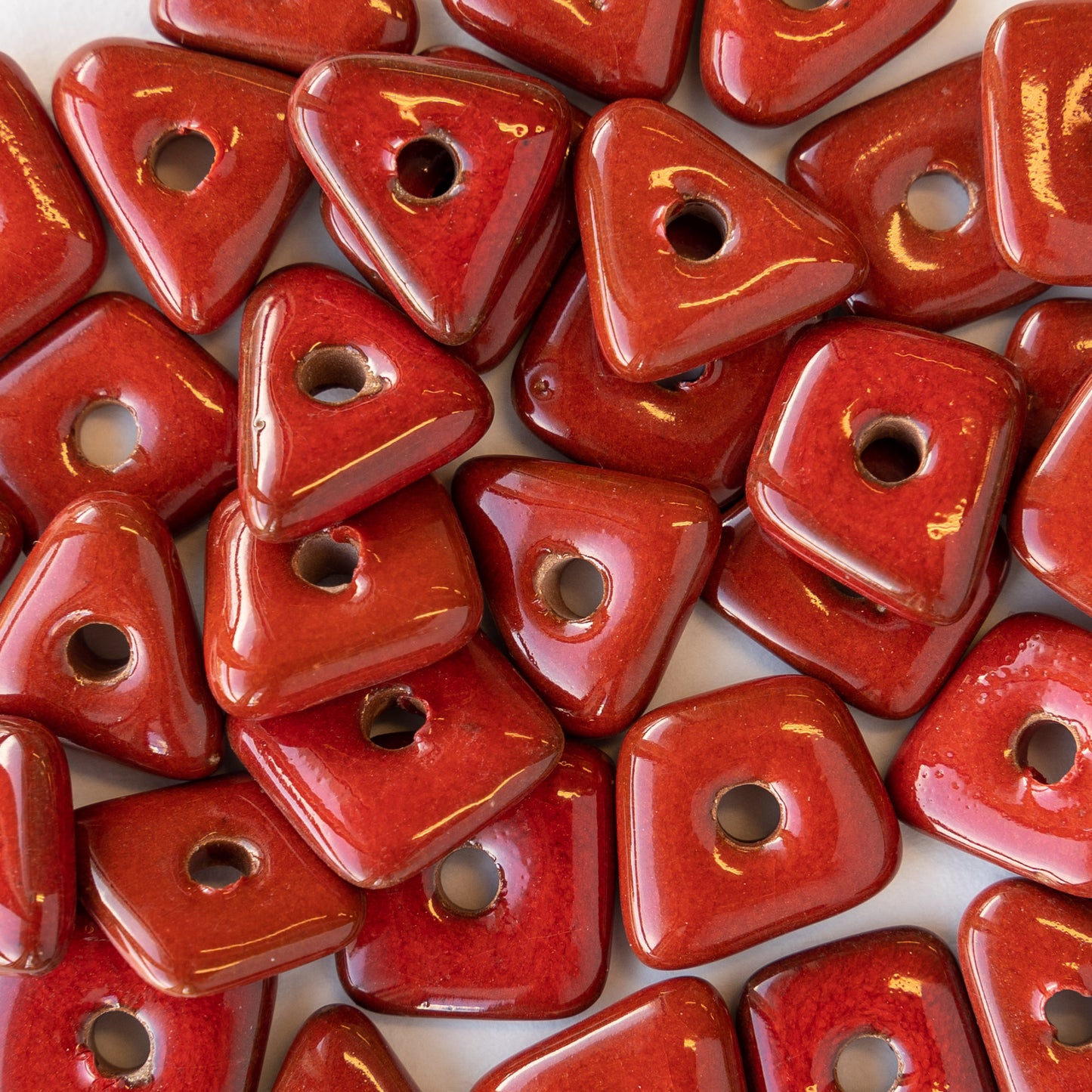 12-13mm Shiny Glazed Ceramic Chip Beads - Crimson Red - 10 beads