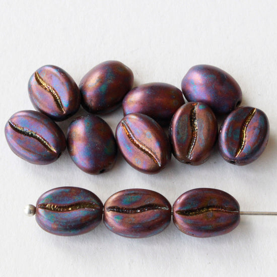 Coffee Bean Beads! - Satin Metallic - 12 Beads