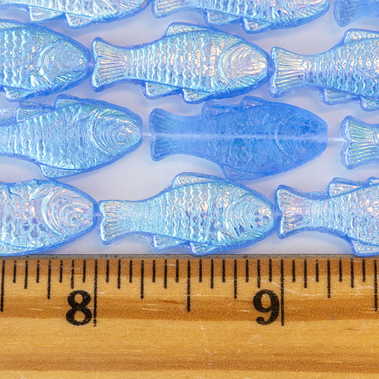 Glass Fish Beads - Light Blue AB Luster - 6 or 12