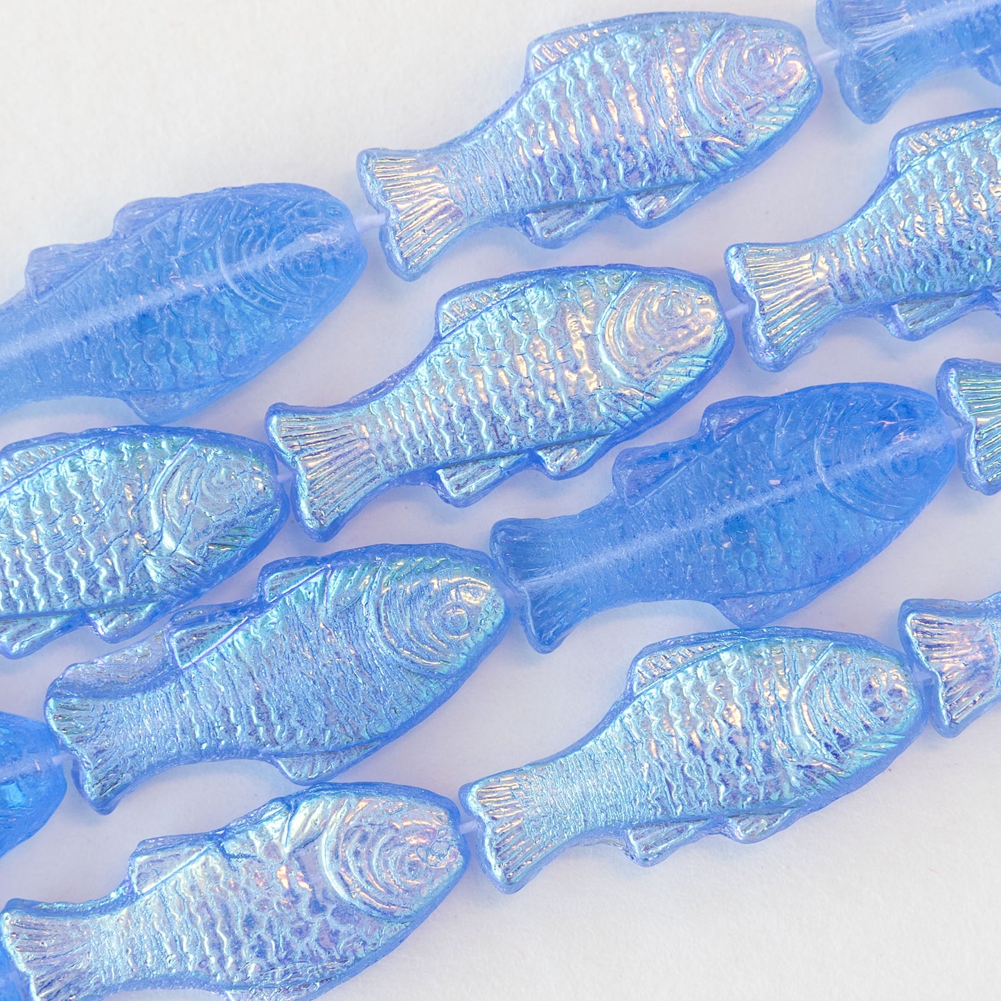 Glass Fish Beads - Light Blue AB Luster - 6 or 12