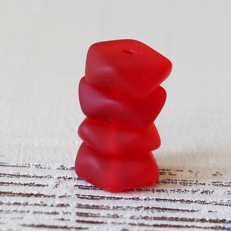 14mm Frosted Wavy Rondelle - Red - 10 Beads