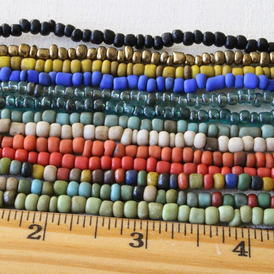 Rustic Indonesian Seed Beads - Green Mix 21 or 42 inches