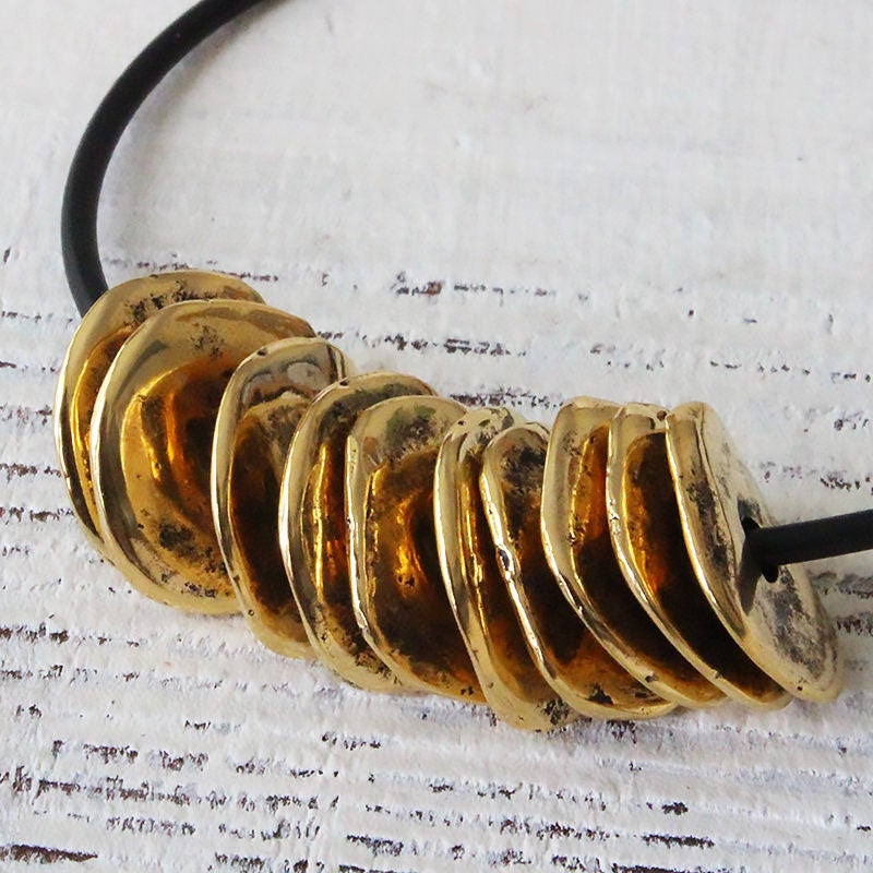 15mm Mykonos Metal Cornflake Beads - Antique Gold - 10 beads