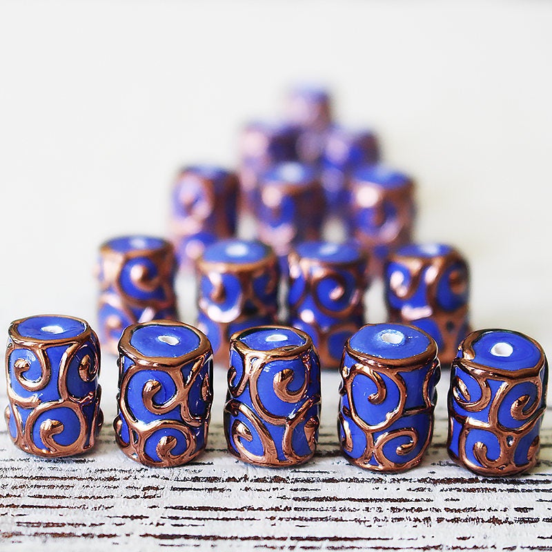 Lampwork Tube Beads - 10x14mm - Opaque Blue - 2, 4 or 8