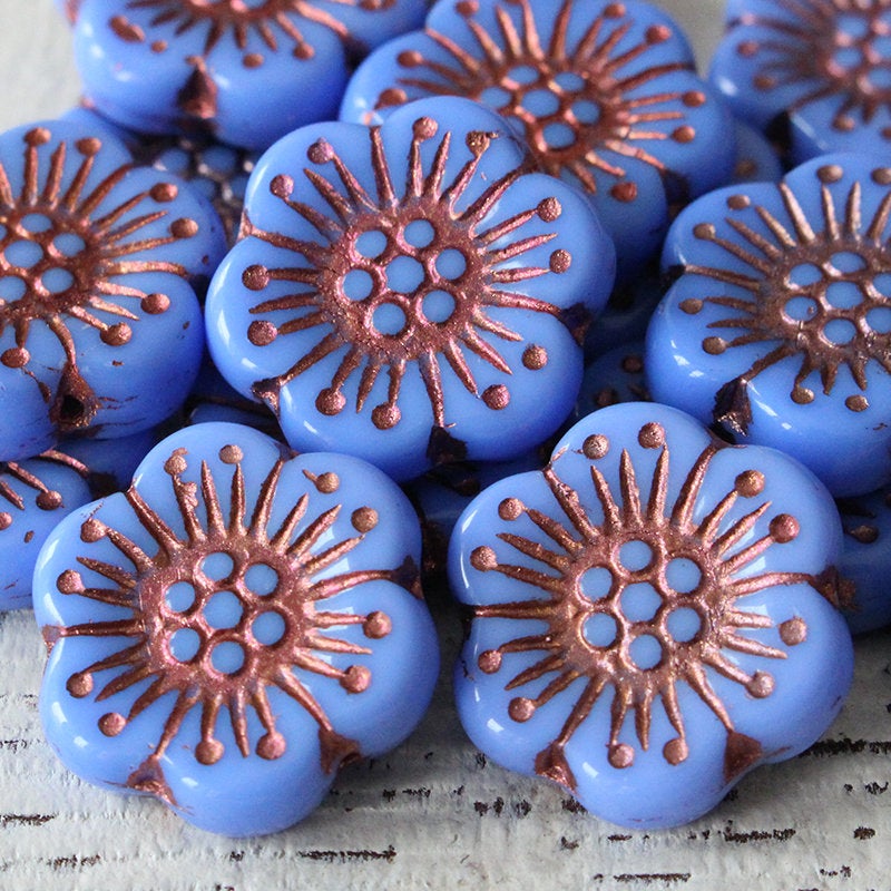 Anemone Flower Beads - 18mm - Opaque Colors with Copper Decor - Choose Color