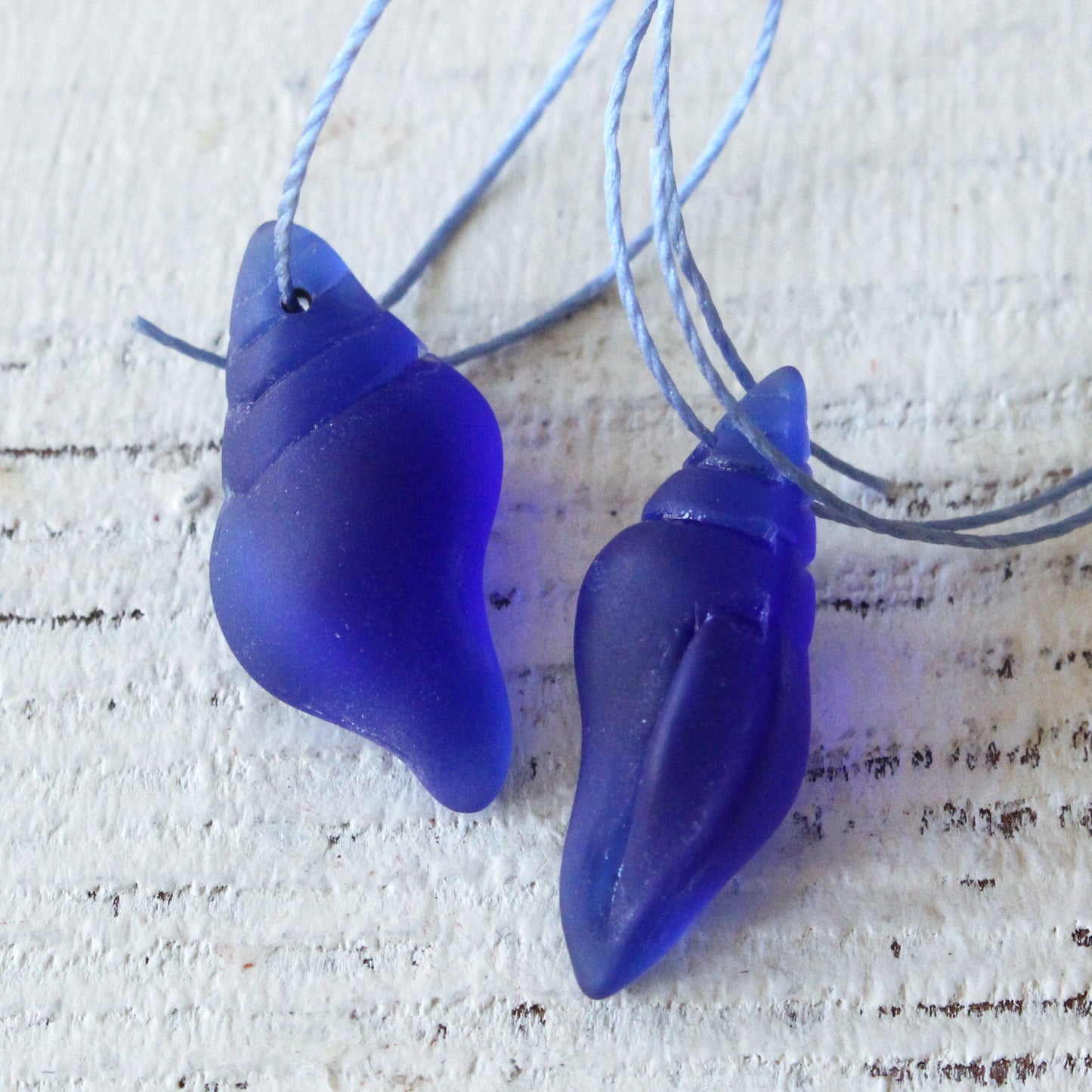 12x26mm Frosted Glass Conch Shell Beads - Cobalt Blue - 2 Beads