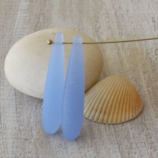 8x37mm Frosted Glass Long Drill Drops - Baby Blue - 4 Beads