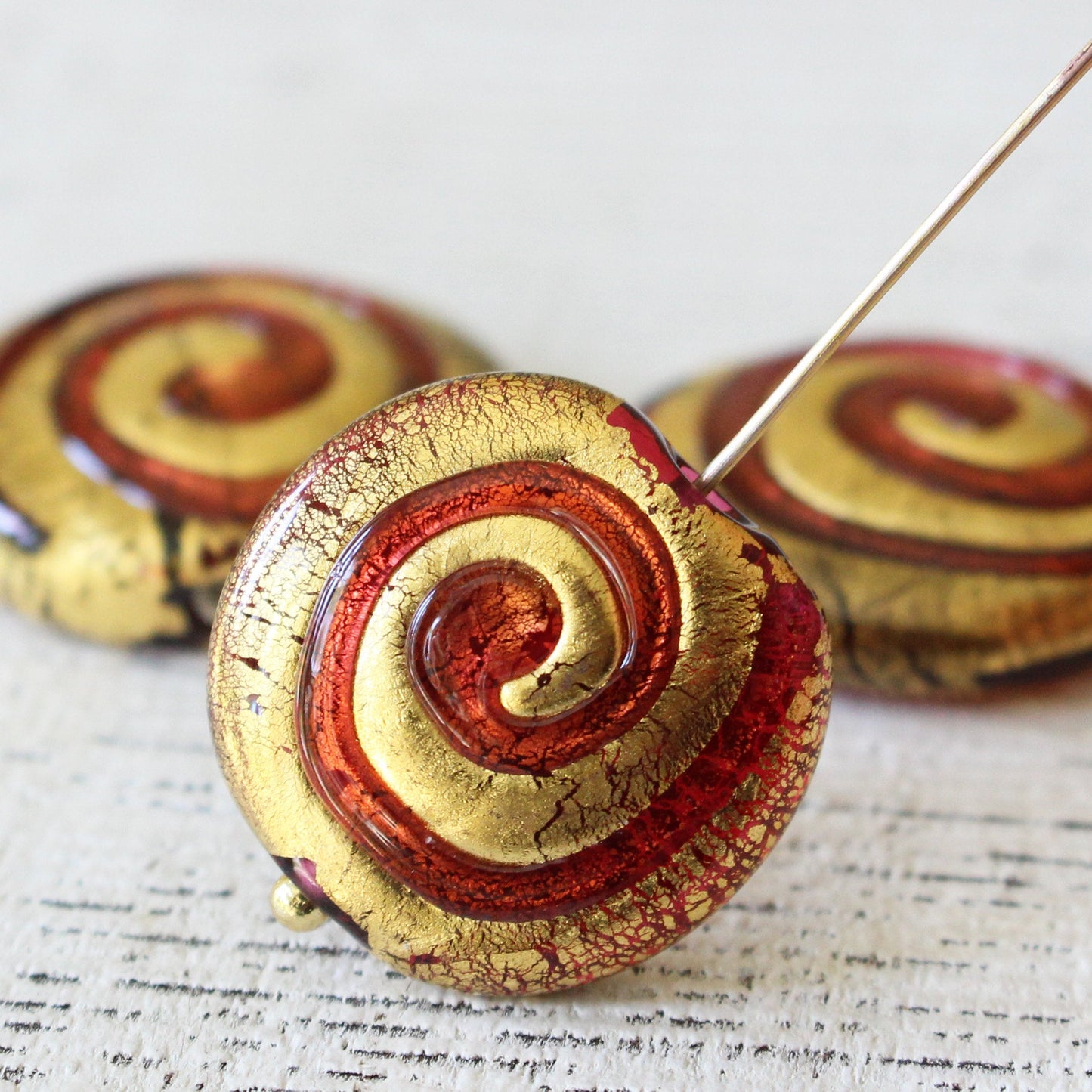 Lampwork Spiral Beads - Aqua and Red - 1 Bead