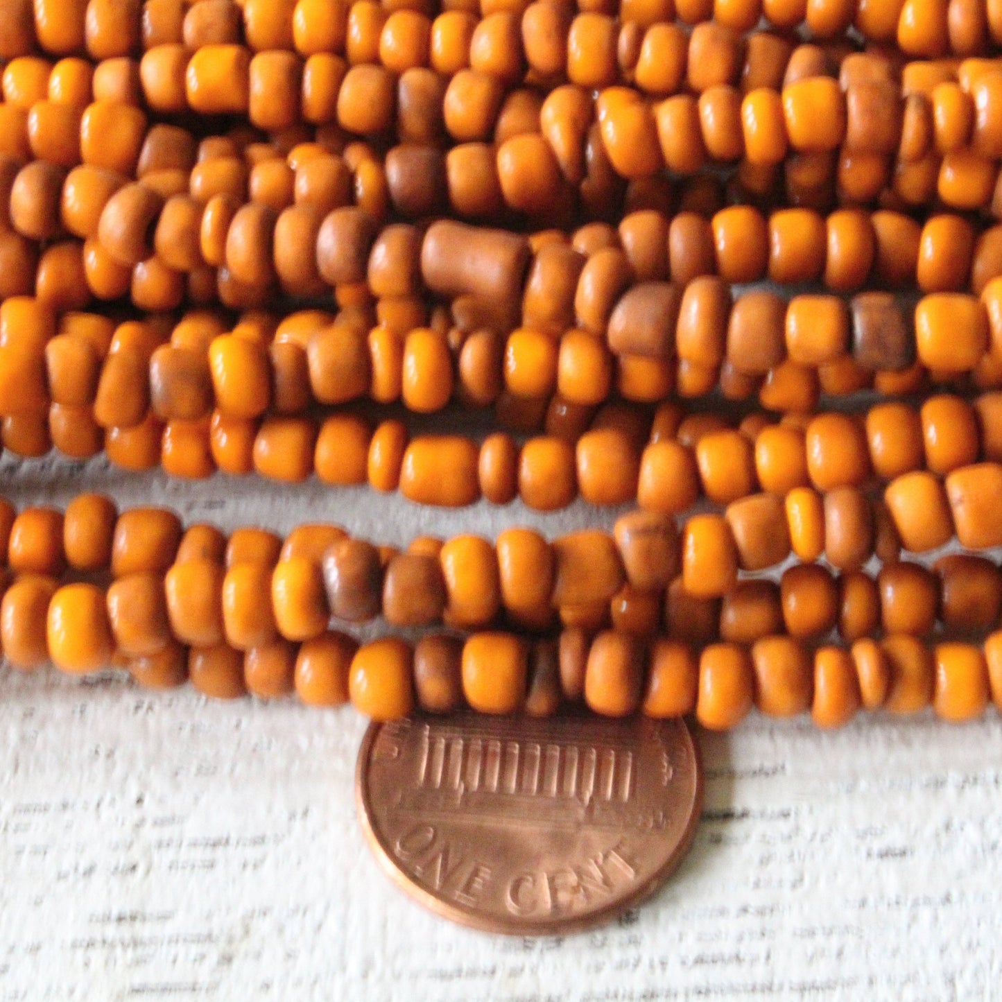 Rustic Indonesian Seed Beads - Orange Pumpkin - 42 inches