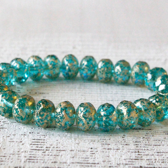 6x9mm Rondelle Beads - Transparent Seafoam with Gold Dust - 25 Beads