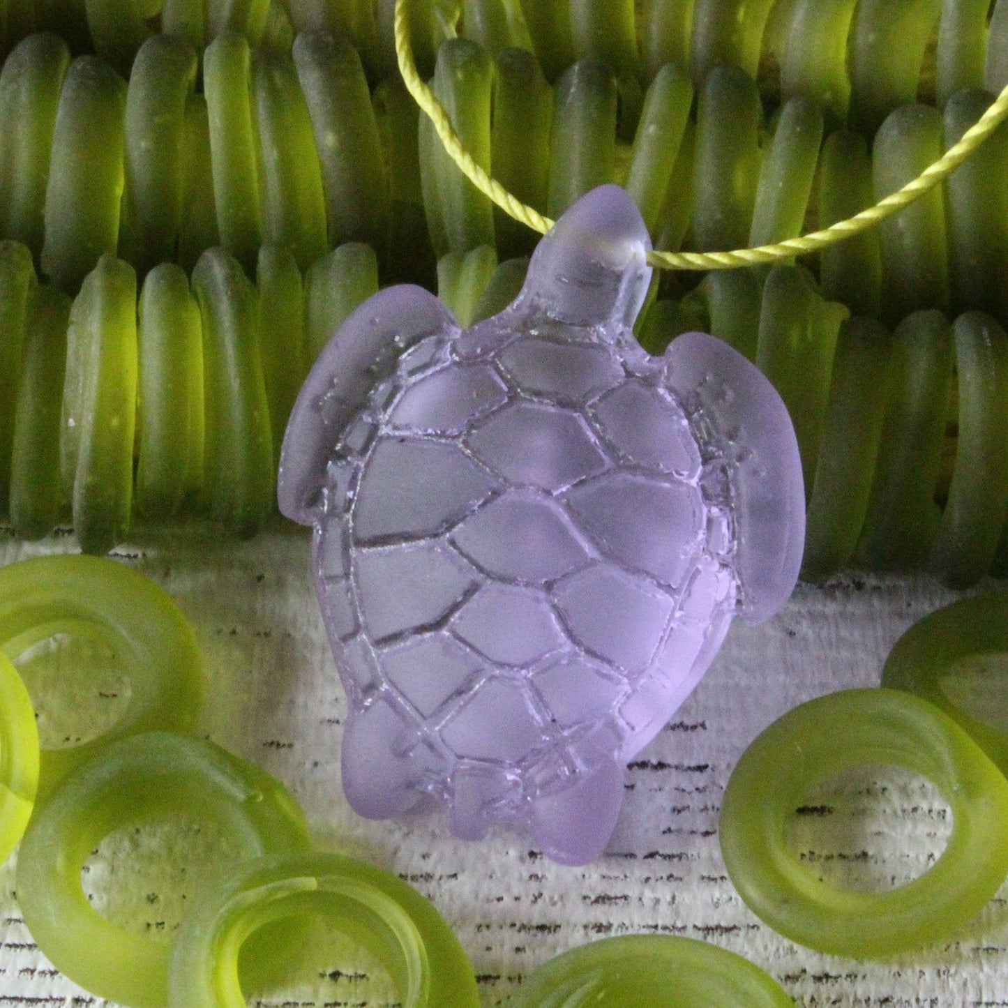 27x35mm Frosted Glass Turtle Pendants - Lavender - 2 Beads