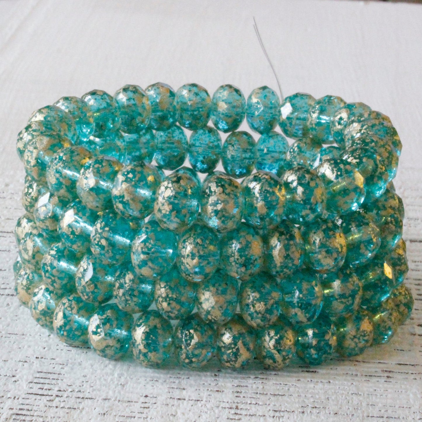 6x9mm Rondelle Beads - Transparent Seafoam with Gold Dust - 25 Beads