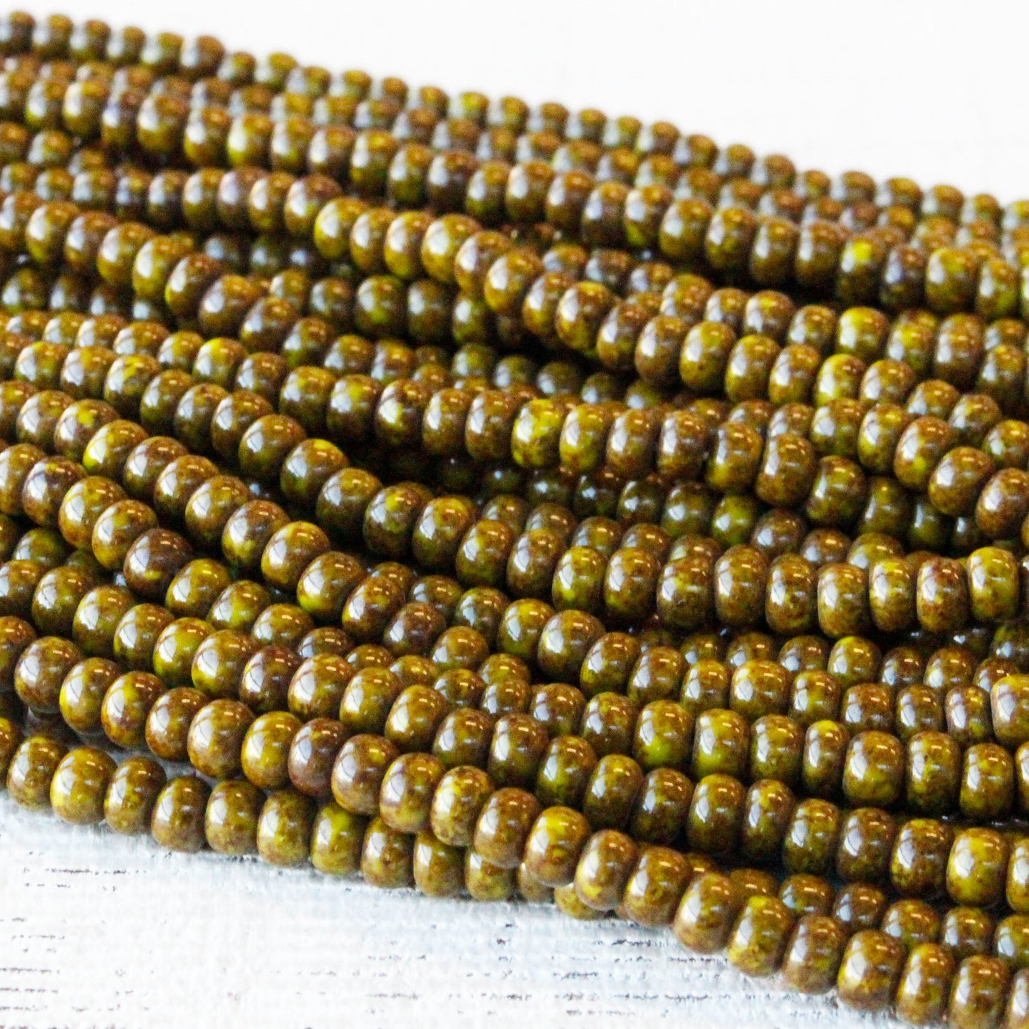 Size 6 Seed Beads - Olive Picasso - Choose Amount
