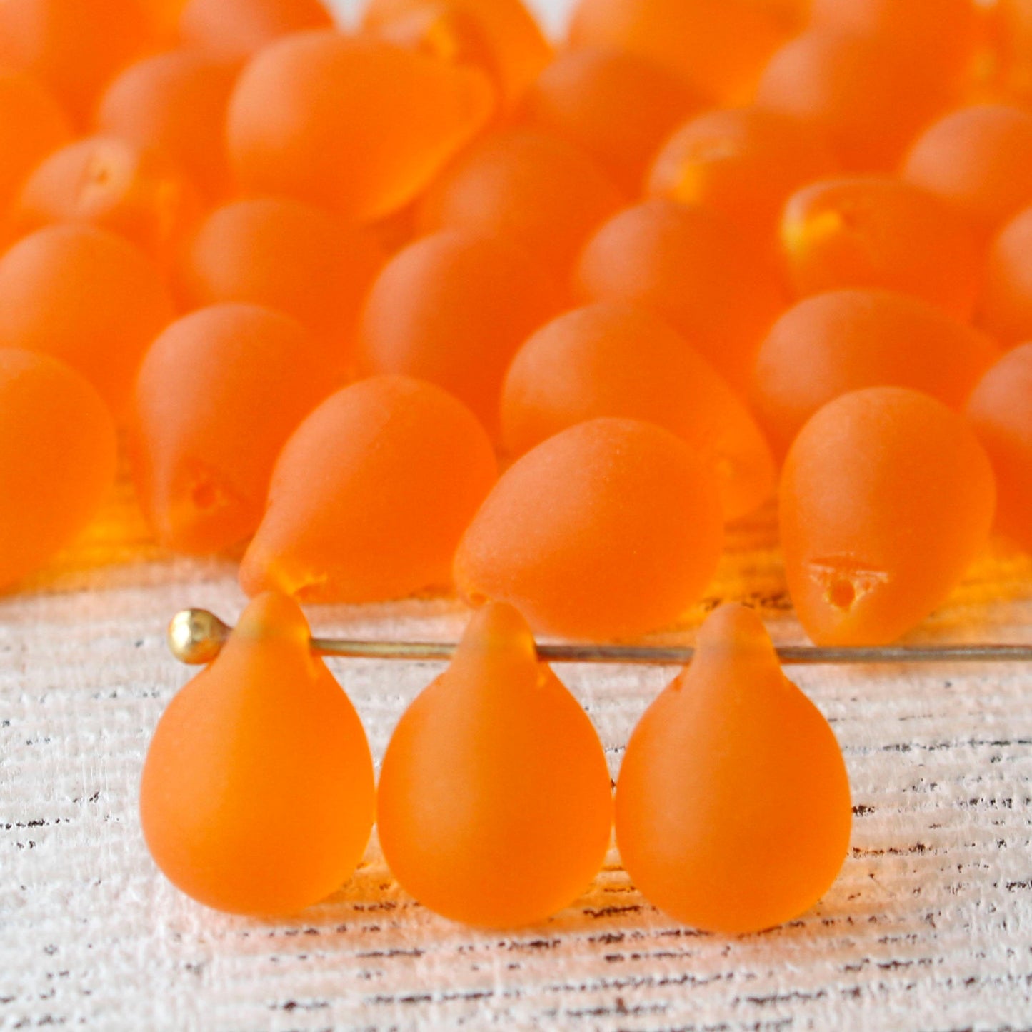 10x14mm Glass Teardrop Beads - Matte Hyacinth Orange
