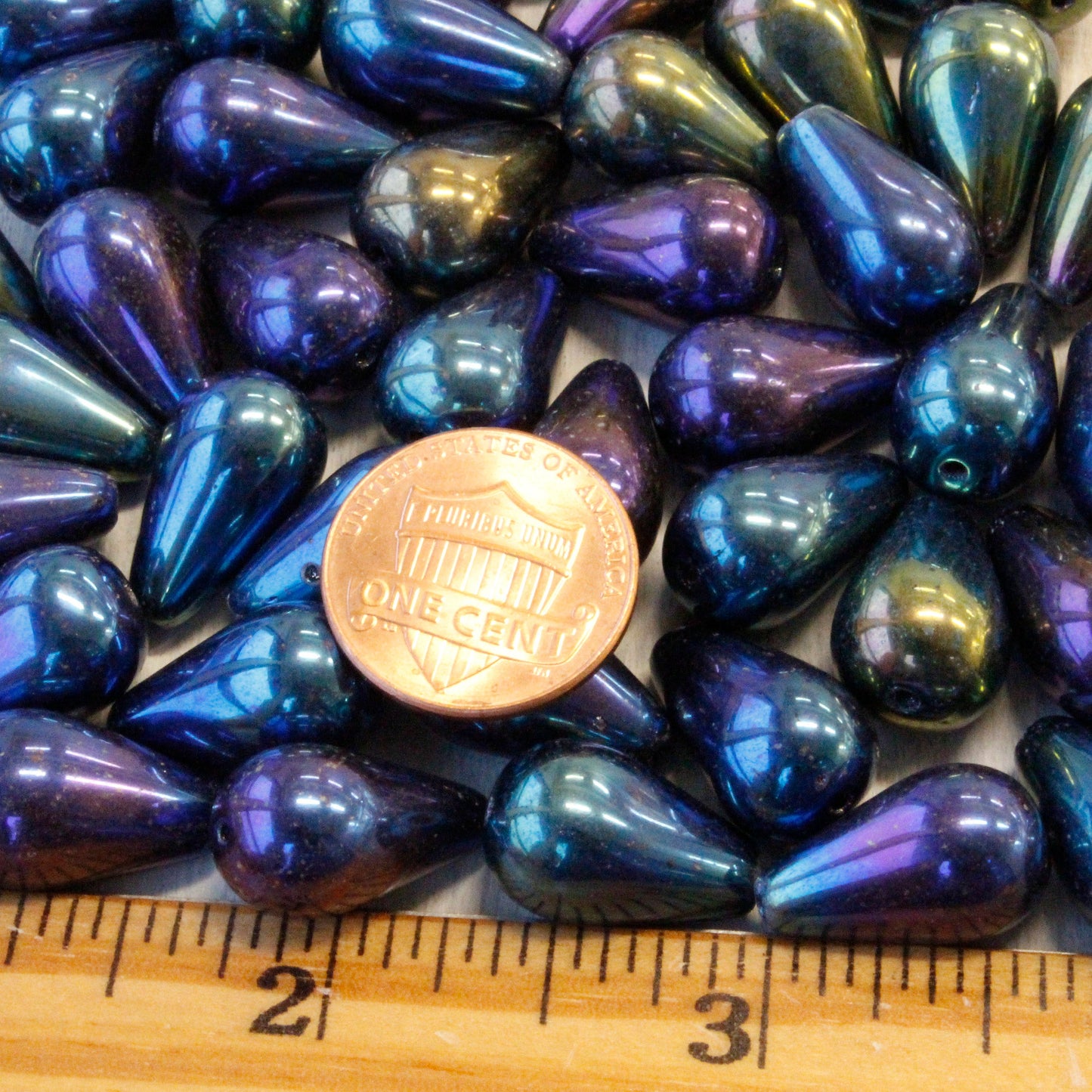 11x18mm Long Drilled Drops - Blue Iris - 30 Beads